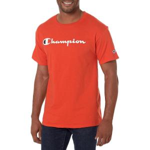 image:imageChampion Mens Classic Script Graphic Short Sleeve TShirt Standard Fit Script Logo Available in Regular and Big amp TallSpicy Orange  Classic Script Logo
