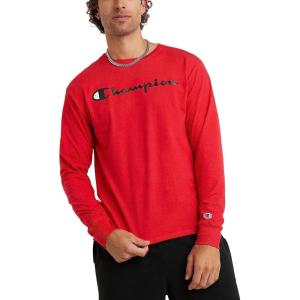 image:imageChampion Mens Long Sleeve Tshirt Classic Tshirt for Men Reg Or Big amp TallScarlet  Classic Script Logo