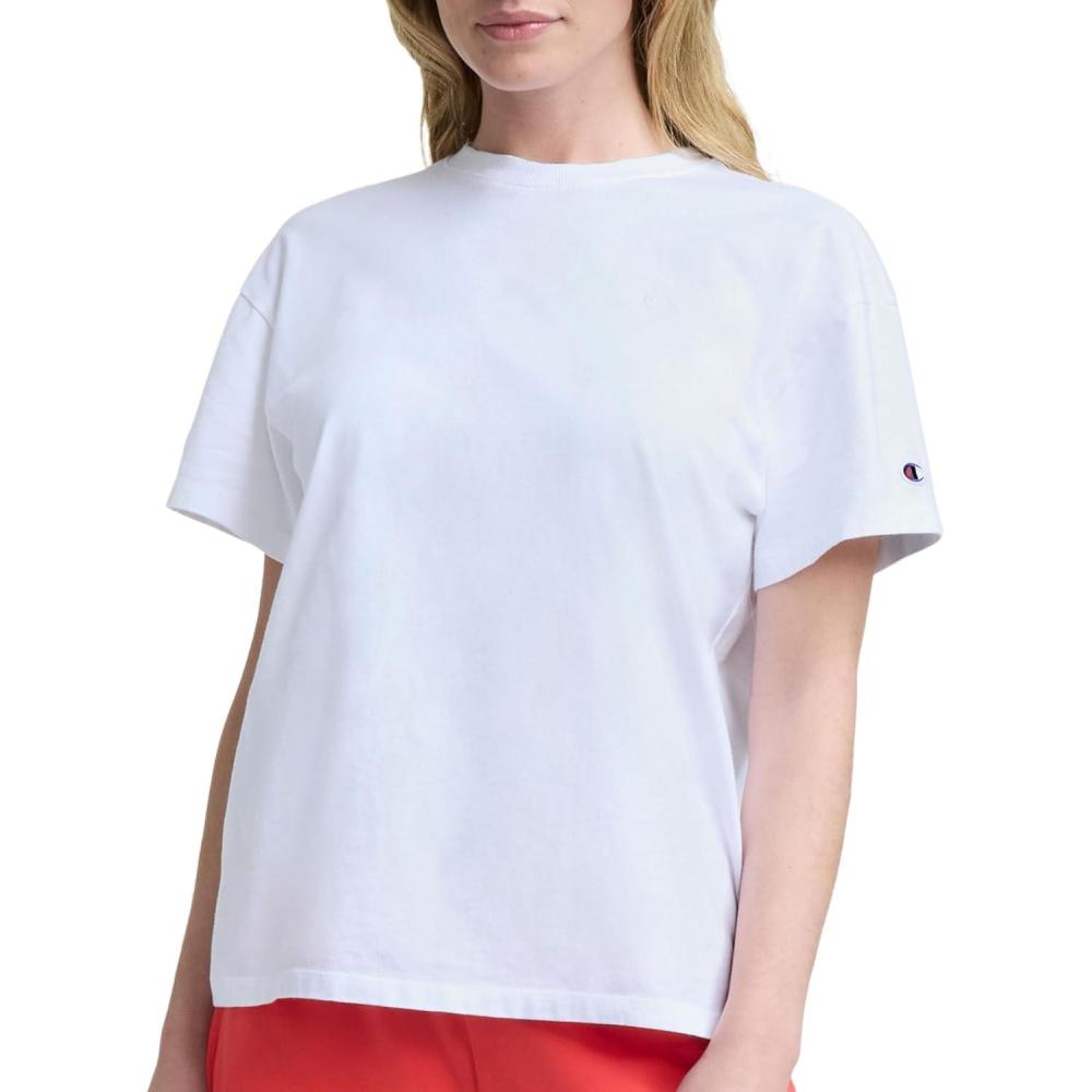 image:imageChampion Womens Classic Short Sleeve Graphic TShirt Loose Fit Script LogoBright White