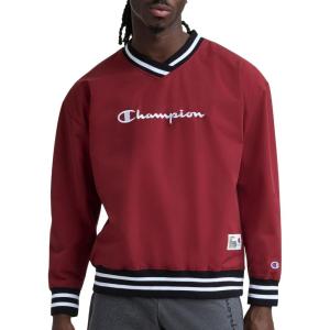 image:imageChampion Mens Lightweight VNeck Woven Pullover Script LogoPomegranate