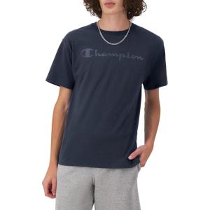 image:imageChampion Mens Classic Script Graphic Short Sleeve TShirt Standard Fit Tonal Logo Available in Regular and Big amp TallNavy  Tonal Script Logo