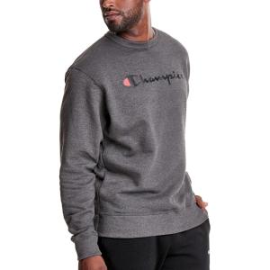 image:imageChampion Mens Crewneck Fleece Sweatshirt Standard Fit Midweight Script Logo Available in Regular and Big amp TallGranite Heather Script