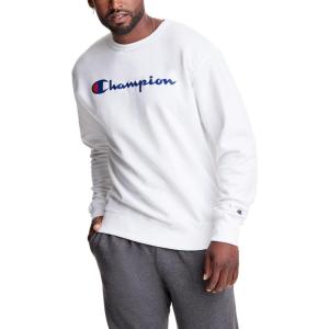 image:imageChampion Mens Crewneck Fleece Sweatshirt Standard Fit Midweight Script Logo Available in Regular and Big amp TallWhite Script