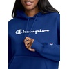 image:imageChampion Womens Pullover Fleece Hoodie Loose Fit Midweight Script Logo Available in Regular and PlusBlue Depths