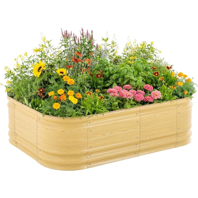 imageVego garden 17quot Tall 6 in 1 Novel Modular Raised Garden Bed Kit Metal Planter Box with 2 in 1 Wrench ampamp Magnetic Plant Tags for Vegetables Flowers Fruits Pearl WhiteSunlit Oak