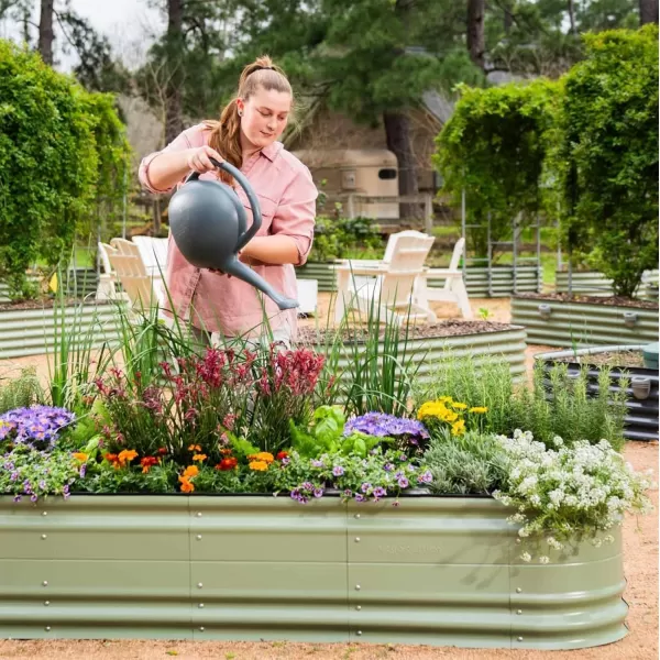 imageVego garden 17quot Tall 6 in 1 Novel Modular Raised Garden Bed Kit Metal Planter Box with 2 in 1 Wrench ampamp Magnetic Plant Tags for Vegetables Flowers Fruits Pearl WhiteOlive Green