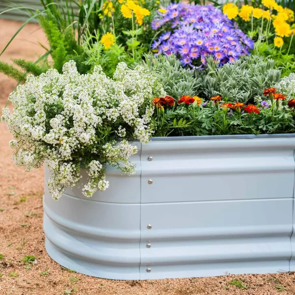 imageVego garden 17quot Tall 6 in 1 Novel Modular Raised Garden Bed Kit Metal Planter Box with 2 in 1 Wrench ampamp Magnetic Plant Tags for Vegetables Flowers Fruits Pearl WhiteSky Blue