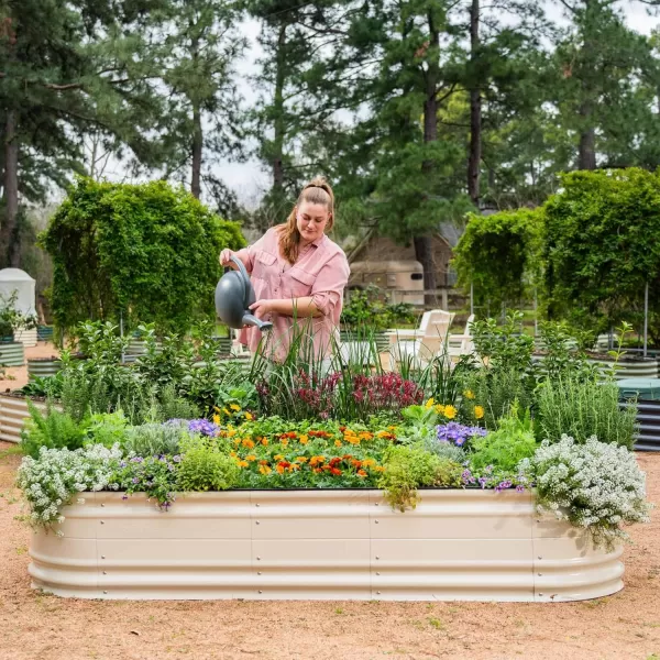 imageVego garden 17quot Tall 6 in 1 Novel Modular Raised Garden Bed Kit Metal Planter Box with 2 in 1 Wrench ampamp Magnetic Plant Tags for Vegetables Flowers Fruits Pearl WhitePearl White