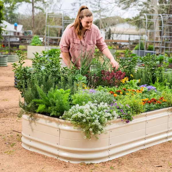 imageVego garden 17quot Tall 6 in 1 Novel Modular Raised Garden Bed Kit Metal Planter Box with 2 in 1 Wrench ampamp Magnetic Plant Tags for Vegetables Flowers Fruits Pearl WhitePearl White