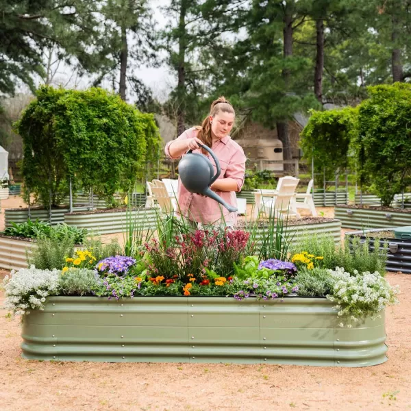 imageVego garden 17quot Tall 9 in 1 Novel Metal Raised Garden Bed Kits Modular Planter Beds with 2 in 1 Wrench ampamp Magnetic Plant Tags for Vegetables Flowers Terra CottaOlive Green