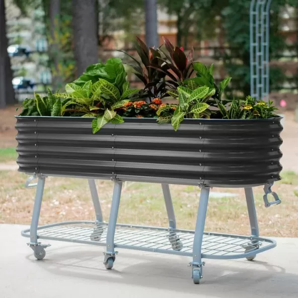 imageVego garden 2 x 4 ft Raised Garden Bed with Legs and Wicking Cell System  Perfect for Gardening Vegetables Herbs and Flowers on The Patio  Outdoor ampamp Indoor Elevated Planter Box  Modern GrayBritish Green