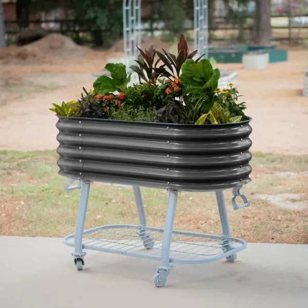 imageVego garden 2 x 4 ft Raised Garden Bed with Legs and Wicking Cell System  Perfect for Gardening Vegetables Herbs and Flowers on The Patio  Outdoor ampamp Indoor Elevated Planter Box  Modern GrayBritish Green