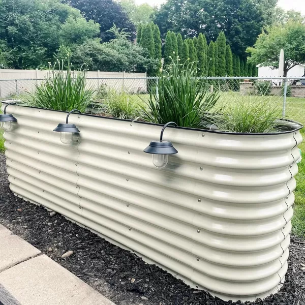 imageVego garden 32quot Extra Tall Raised Garden Bed Kits 4 in 1 Modular Raised Planter Box for Vegetables Flowers Fruits Oval Metal Raised Garden Bed Modern GrayPearl White