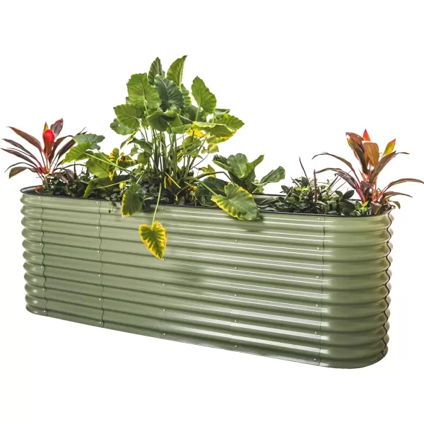 imageVego garden 32quot Extra Tall Raised Garden Bed Kits 4 in 1 Modular Raised Planter Box for Vegetables Flowers Fruits Oval Metal Raised Garden Bed Modern GrayOlive Green