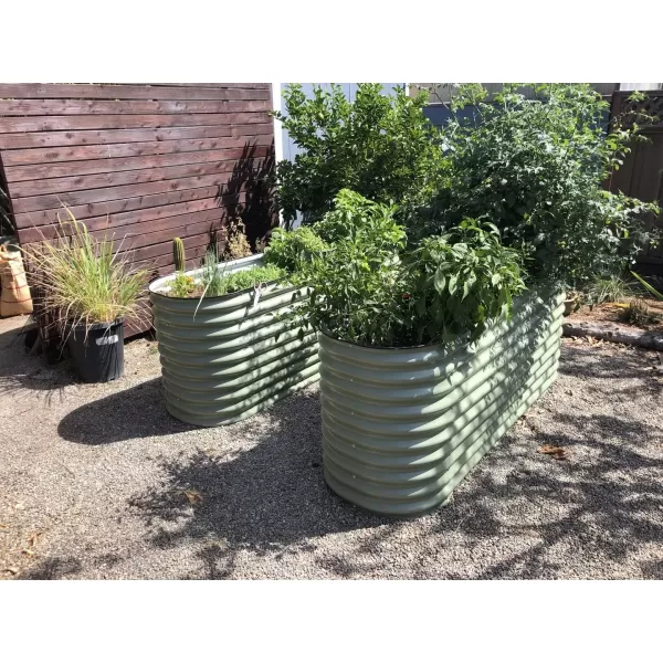 imageVego garden 32quot Extra Tall Raised Garden Bed Kits 4 in 1 Modular Raised Planter Box for Vegetables Flowers Fruits Oval Metal Raised Garden Bed Modern GrayOlive Green