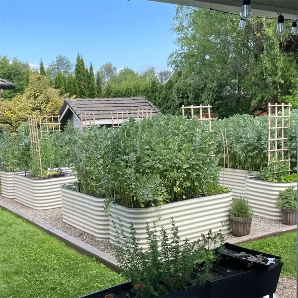 imageVego garden 32quot Extra Tall Raised Garden Bed Kits 4 in 1 Modular Raised Planter Box for Vegetables Flowers Fruits Oval Metal Raised Garden Bed Modern GrayPearl White