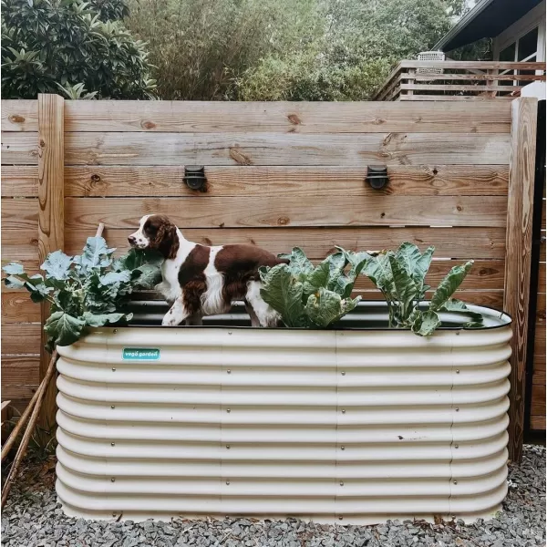 imageVego garden 32quot Extra Tall Raised Garden Bed Kits 4 in 1 Modular Raised Planter Box for Vegetables Flowers Fruits Oval Metal Raised Garden Bed Modern GrayPearl White