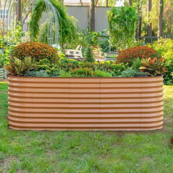 imageVego garden 32quot Extra Tall Raised Garden Bed Kits 4 in 1 Modular Raised Planter Box for Vegetables Flowers Fruits Oval Metal Raised Garden Bed Modern GrayTerra Cotta