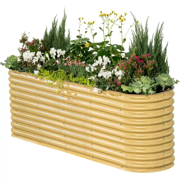imageVego garden 32quot Extra Tall Raised Garden Bed Kits 4 in 1 Modular Raised Planter Box for Vegetables Flowers Fruits Oval Metal Raised Garden Bed Modern GraySunlit Oak