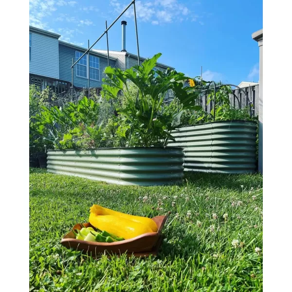 imageVego garden 32quot Extra Tall Raised Garden Bed Kits 4 in 1 Modular Raised Planter Box for Vegetables Flowers Fruits Oval Metal Raised Garden Bed Modern GrayOlive Green