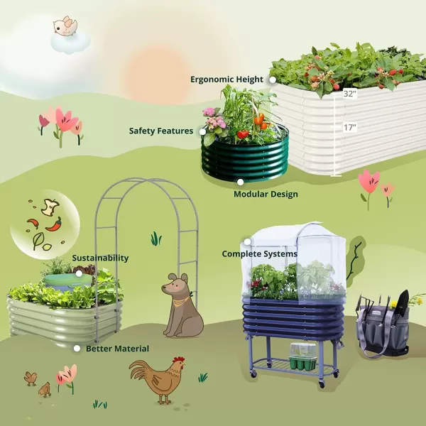 imageVego garden 32quot Extra Tall Raised Garden Bed Kits 4 in 1 Modular Raised Planter Box for Vegetables Flowers Fruits Oval Metal Raised Garden Bed Modern GrayPearl White
