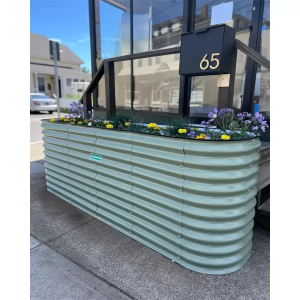 imageVego garden 32quot Extra Tall Raised Garden Bed Kits 4 in 1 Modular Raised Planter Box for Vegetables Flowers Fruits Oval Metal Raised Garden Bed Modern GrayOlive Green