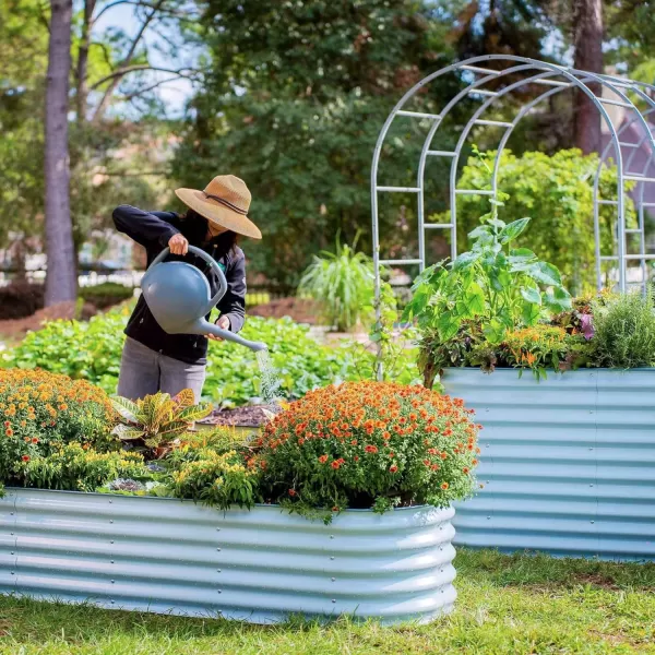 imageVego garden 32quot Extra Tall Raised Garden Bed Kits 4 in 1 Modular Raised Planter Box for Vegetables Flowers Fruits Oval Metal Raised Garden Bed Modern GraySky Blue