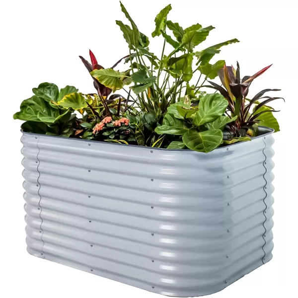 imageVego garden 32quot Extra Tall Raised Garden Bed Kits 4 in 1 Modular Raised Planter Box for Vegetables Flowers Fruits Oval Metal Raised Garden Bed Modern GraySky Blue