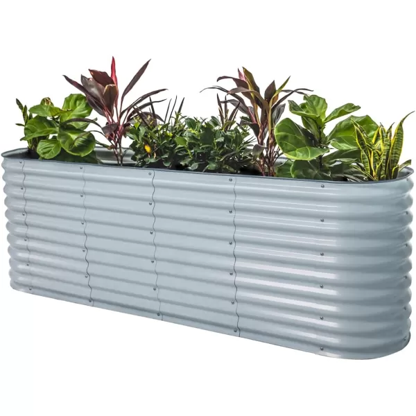 imageVego garden 32quot Extra Tall Raised Garden Bed Kits 4 in 1 Modular Raised Planter Box for Vegetables Flowers Fruits Oval Metal Raised Garden Bed Modern GraySky Blue