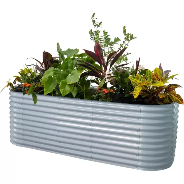 imageVego garden 32quot Extra Tall Raised Garden Bed Kits 4 in 1 Modular Raised Planter Box for Vegetables Flowers Fruits Oval Metal Raised Garden Bed Modern GraySky Blue