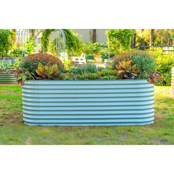 imageVego garden 32quot Extra Tall Raised Garden Bed Kits 4 in 1 Modular Raised Planter Box for Vegetables Flowers Fruits Oval Metal Raised Garden Bed Modern GraySky Blue