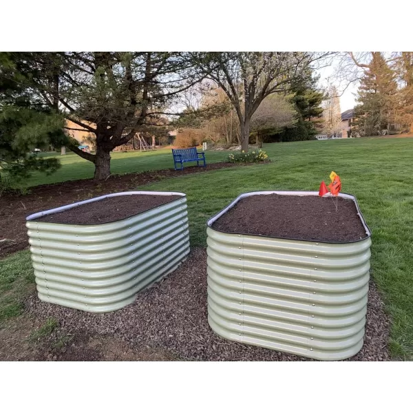 imageVego garden 32quot Extra Tall Raised Garden Bed Kits 4 in 1 Modular Raised Planter Box for Vegetables Flowers Fruits Oval Metal Raised Garden Bed Modern GrayOlive Green