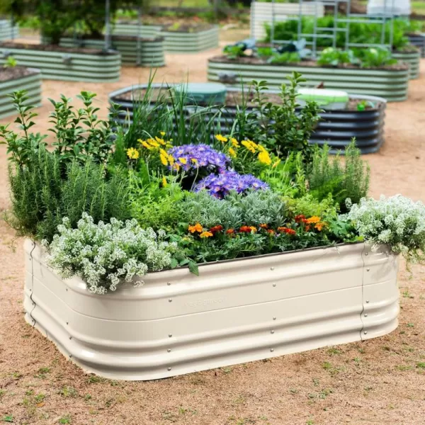 imageVego garden 17quot Tall 6 in 1 Novel Modular Raised Garden Bed Kit Metal Planter Box with 2 in 1 Wrench ampamp Magnetic Plant Tags for Vegetables Flowers Fruits Pearl WhitePearl White