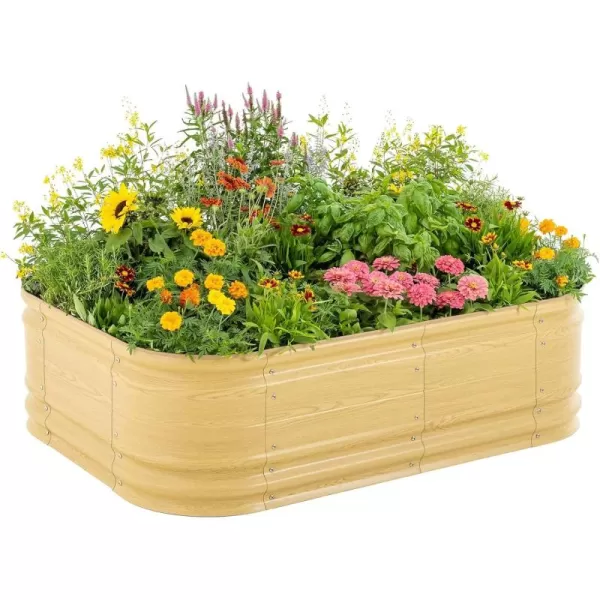 imageVego garden 17quot Tall 6 in 1 Novel Modular Raised Garden Bed Kit Metal Planter Box with 2 in 1 Wrench ampamp Magnetic Plant Tags for Vegetables Flowers Fruits Pearl WhiteSunlit Oak