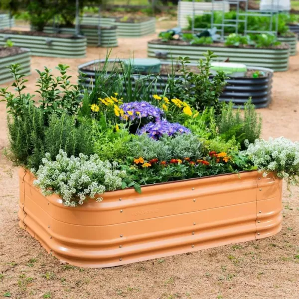 imageVego garden 17quot Tall 6 in 1 Novel Modular Raised Garden Bed Kit Metal Planter Box with 2 in 1 Wrench ampamp Magnetic Plant Tags for Vegetables Flowers Fruits Pearl WhiteTerra Cotta