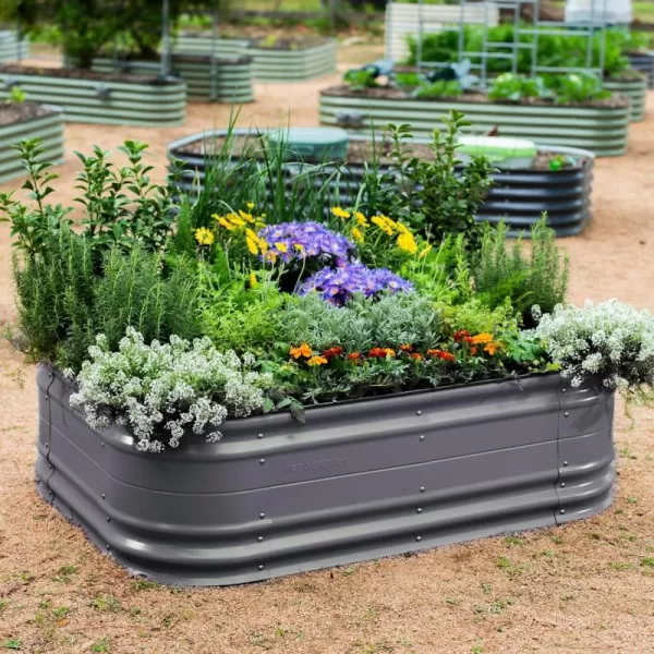 imageVego garden 17quot Tall 6 in 1 Novel Modular Raised Garden Bed Kit Metal Planter Box with 2 in 1 Wrench ampamp Magnetic Plant Tags for Vegetables Flowers Fruits Pearl WhiteModern Gray