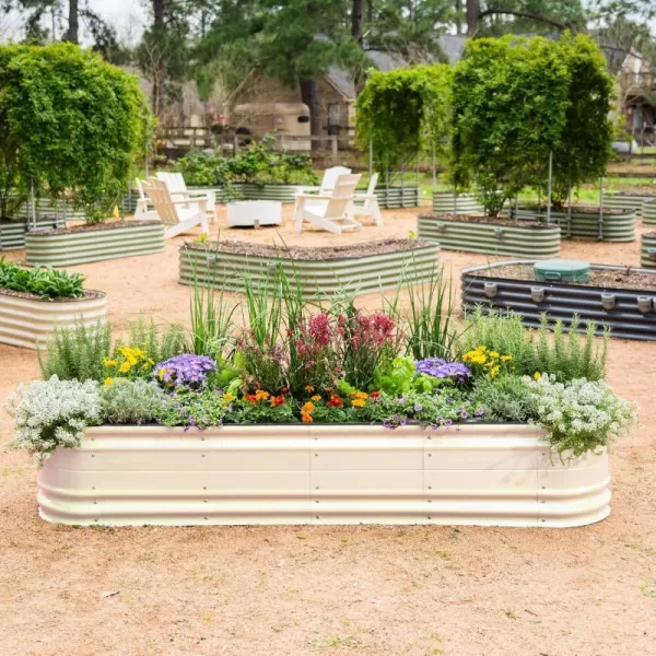 imageVego garden 17quot Tall 9 in 1 Novel Metal Raised Garden Bed Kits Modular Planter Beds with 2 in 1 Wrench ampamp Magnetic Plant Tags for Vegetables Flowers Terra CottaPearl White