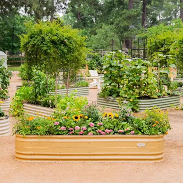 imageVego garden 17quot Tall 9 in 1 Novel Metal Raised Garden Bed Kits Modular Planter Beds with 2 in 1 Wrench ampamp Magnetic Plant Tags for Vegetables Flowers Terra CottaSunlit Oak