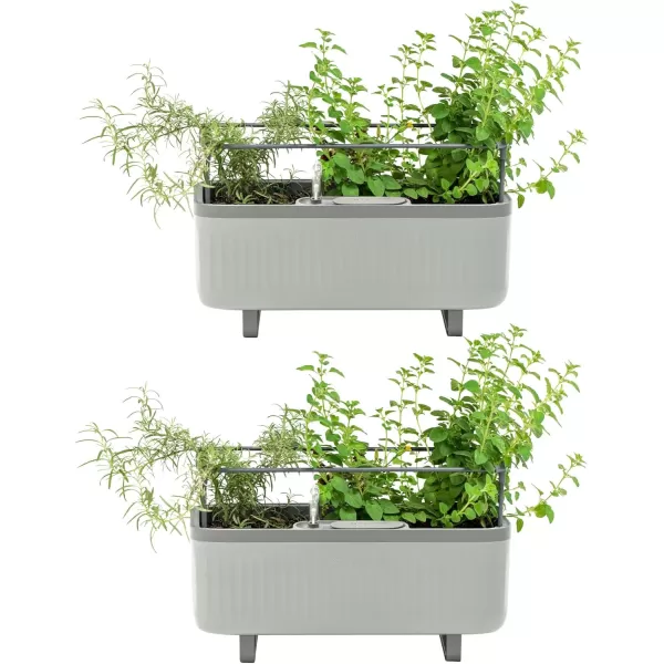 imageVego garden 2 Pack Herb Indoor Plant Box Self Watering Planters Pots for Indoor Plants with Trellis for Kitchen Window Sill or Countertop Plants Cage  Sage GreenFog Gray