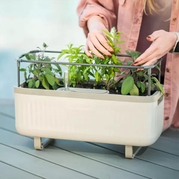 imageVego garden 2 Pack Herb Indoor Plant Box Self Watering Planters Pots for Indoor Plants with Trellis for Kitchen Window Sill or Countertop Plants Cage  Sage GreenCream White