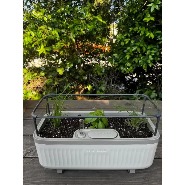 imageVego garden 2 Pack Herb Indoor Plant Box Self Watering Planters Pots for Indoor Plants with Trellis for Kitchen Window Sill or Countertop Plants Cage  Sage GreenFog Gray