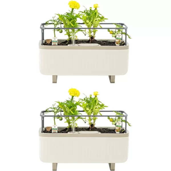 imageVego garden 2 Pack Herb Indoor Plant Box Self Watering Planters Pots for Indoor Plants with Trellis for Kitchen Window Sill or Countertop Plants Cage  Sage GreenCream White