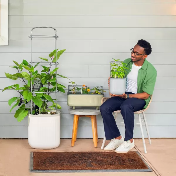 imageVego garden 2 Pack Herb Indoor Plant Box Self Watering Planters Pots for Indoor Plants with Trellis for Kitchen Window Sill or Countertop Plants Cage  Sage GreenSage Green
