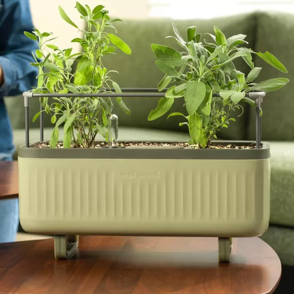 imageVego garden 2 Pack Herb Indoor Plant Box Self Watering Planters Pots for Indoor Plants with Trellis for Kitchen Window Sill or Countertop Plants Cage  Sage GreenSage Green