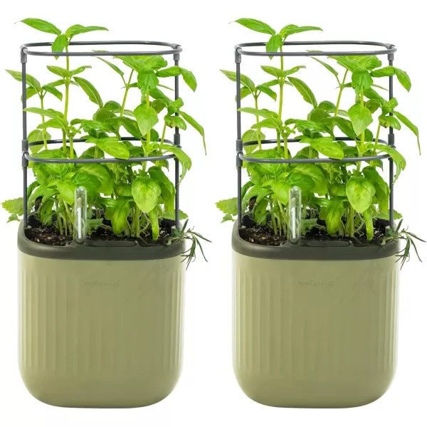 imageVego garden Mini Planter Indoor Pots with Trellis SelfWatering Herb Countertop Planter for Climbing Vegetables Flowers Mint Plants Cage 2 Pack Cream WhiteSage Green
