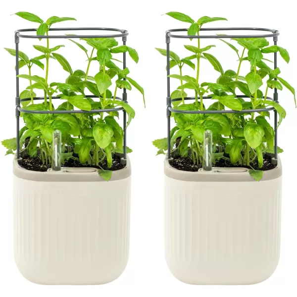 imageVego garden Mini Planter Indoor Pots with Trellis SelfWatering Herb Countertop Planter for Climbing Vegetables Flowers Mint Plants Cage 2 Pack Cream WhiteCream White