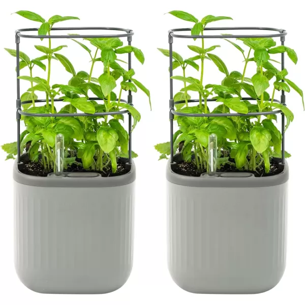imageVego garden Mini Planter Indoor Pots with Trellis SelfWatering Herb Countertop Planter for Climbing Vegetables Flowers Mint Plants Cage 2 Pack Cream WhiteFog Gray