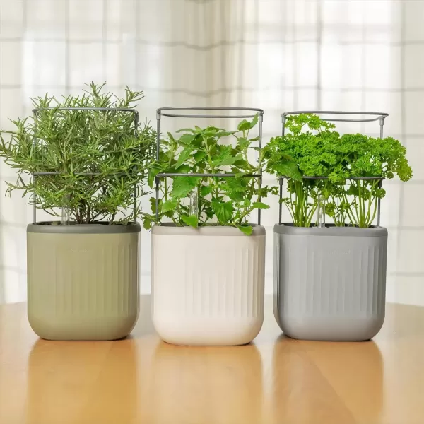 imageVego garden Mini Planter Indoor Pots with Trellis SelfWatering Herb Countertop Planter for Climbing Vegetables Flowers Mint Plants Cage 2 Pack Cream WhiteFog Gray