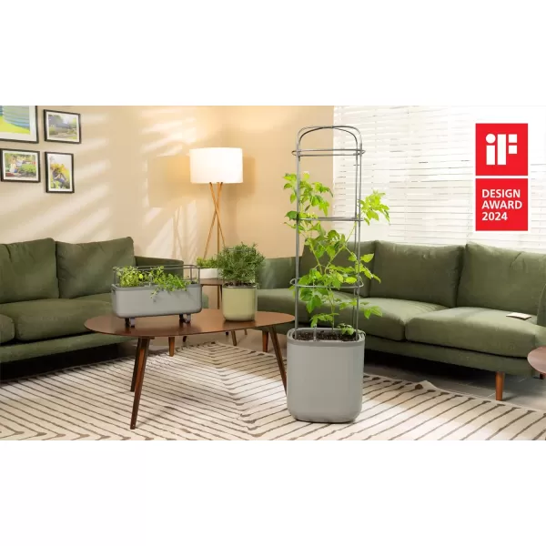 imageVego garden Mini Planter Indoor Pots with Trellis SelfWatering Herb Countertop Planter for Climbing Vegetables Flowers Mint Plants Cage 2 Pack Cream WhiteFog Gray