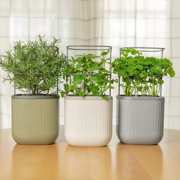 imageVego garden Mini Planter Indoor Pots with Trellis SelfWatering Herb Countertop Planter for Climbing Vegetables Flowers Mint Plants Cage 2 Pack Cream WhiteCream White